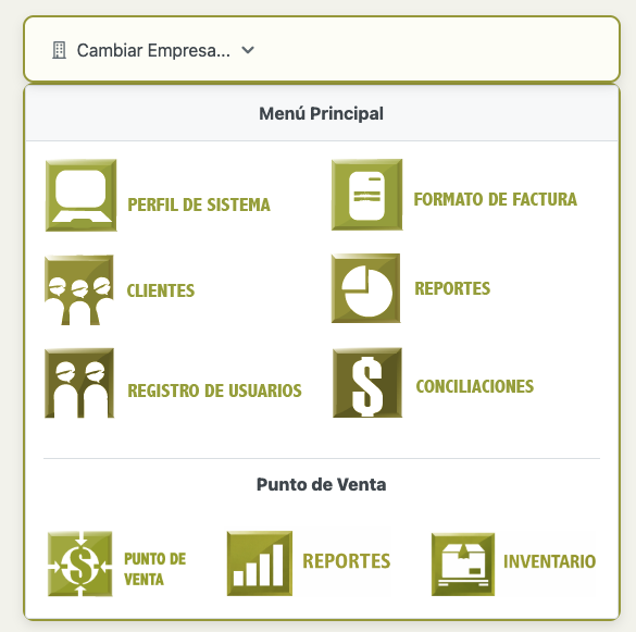 Menú multiempresa de ISIAdmin